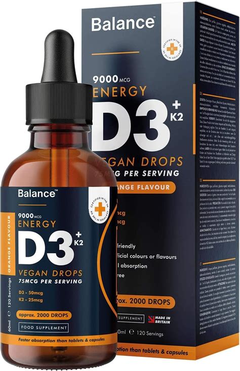 Vitamin D3 K2 Liquid Drops Vegan High Strength 2000iu D3 25mcg