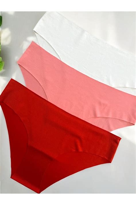 randevu Kadın lü Takım Lazer Kesim Dikişsiz Likralı İz Yapmaz Slip Bikini Külot Pembe Kırmızı
