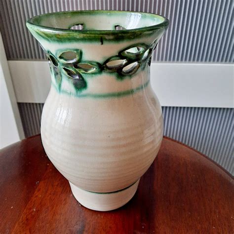 Laced Flower Vase With Incised And Cut Out Details Handmade Pottery