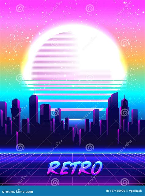 Retro Futurism Vector Futuristic Synth Wave Illustration 80s Retro