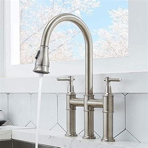 Brushed Nickel Bridge Kitchen Faucet Kitchen Info