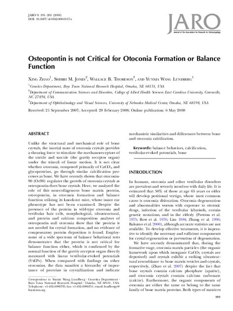 (PDF) Osteopontin is not Critical for Otoconia Formation or Balance ...