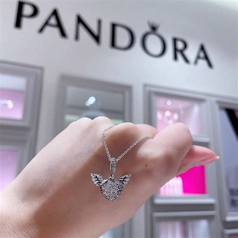 พรอมสงทไทย Pandora สรอยคอ Angel Wings ของแท100 สเงนแท