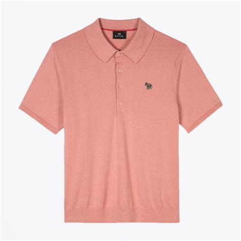 PS Paul Smith Knitted Zebra Logo Polo Shirt Pink Mr Mrs Stitch