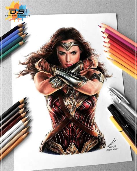 Gal Gadot Drawing Illustration Wonder Woman Superhero Instagram