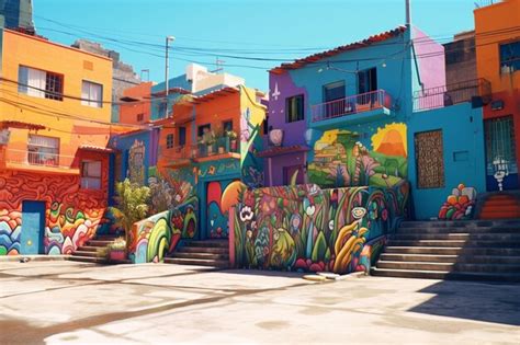 Premium AI Image Vibrant Street Art Covering The Walls Of An Urban