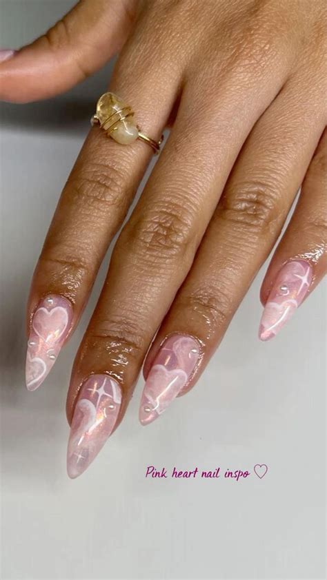 Pink Heart Nail Inspo ♡ Heart Nails Velvet Nails Gel Nails