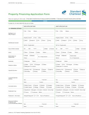 Fillable Online Property Financing Application Form Standard