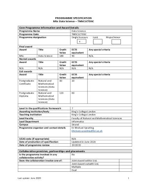 Fillable Online MSc Data Science PROGRAMME APPROVAL FORM Fax Email