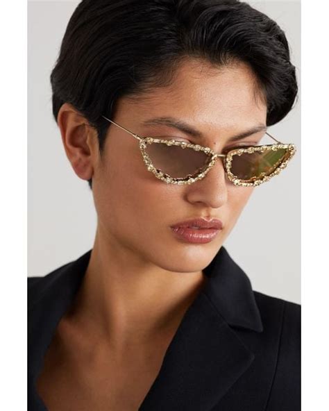 Dior Missdior B1u Cat Eye Crystal Embellished Gold Tone Sunglasses In Natural Lyst