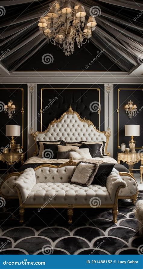 Stylish Luxury Black, Gold and White Bedroom Stock Illustration ...