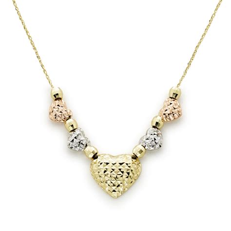 10k Tri Color Gold Hearts Necklace Jewelry Pendants And Necklaces