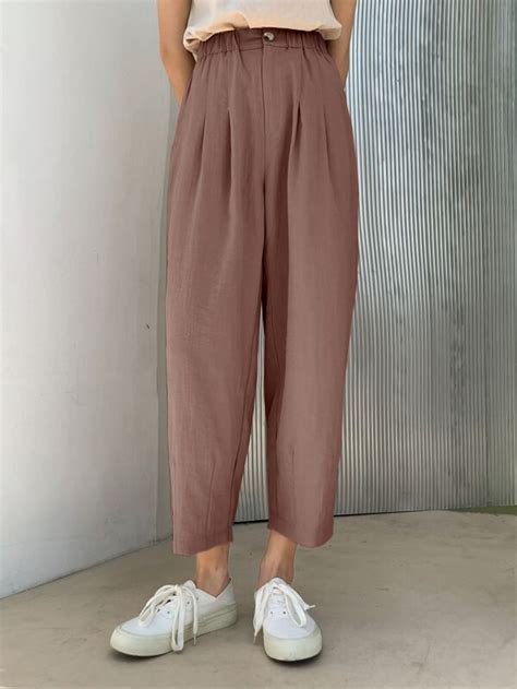 Dazy High Waist Plicated Detail Tapered Pants Shein