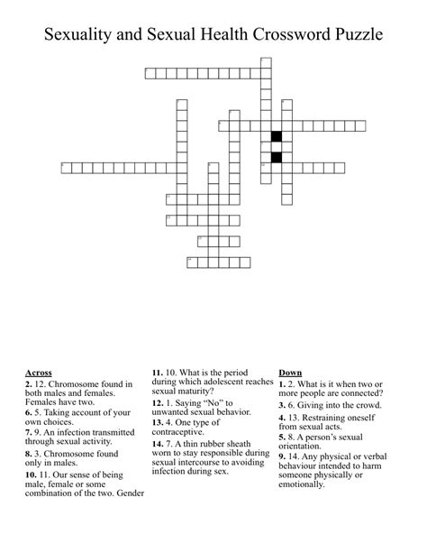 Sexuality And Sexual Health Crossword Puzzle Wordmint