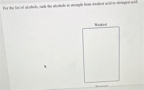 Solved For The List Of Alcohols Rank The Alcohols In Chegg