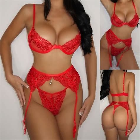 Femmes Exquise Dentelle Lingerie Soutien Gorge Jarreti Re Slips