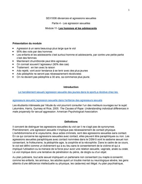 SEX1006 module 11 Déviances et agressions sexuelles Christian Joyal