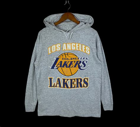 Vintage 90s Lakers Hoodie Long Sleeve Shirt Grey Size L Etsy Uk