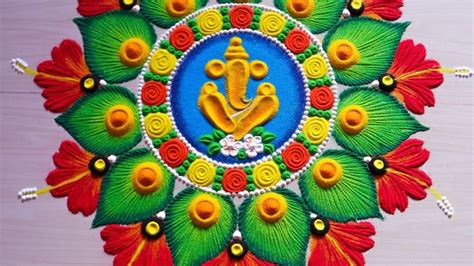 Simple ganesh chaturthi rangoli design | rangoli for ganesh chaturthi l ganpati rangoli ...