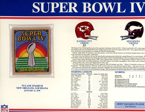 Super Bowl Iv Patch Stat Card Official Willabee And Ward Denver Autographs