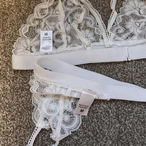 White Lace Lingerie Set Bra Suspender Belt Depop