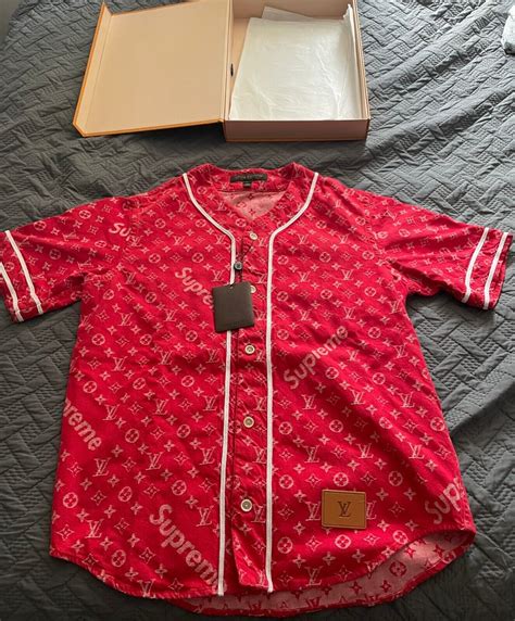 Louis Vuitton X Supreme Denim Baseball Jersey M Medium Authentic