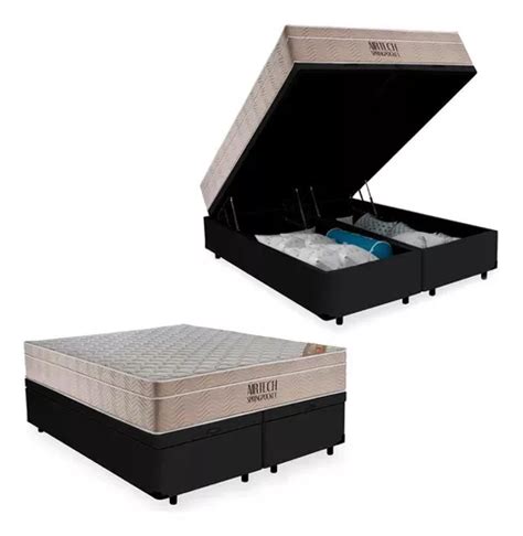 Cama Box Baú Queen Colchão Airtech Ortobom 69x158x198 Preto MercadoLivre