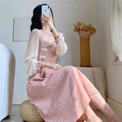 Korean Version Fashion Slim Long Sleeved Dress Elegant Square Collar