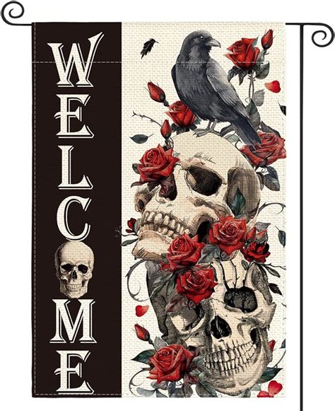 Amazon AVOIN Colorlife Welcome Halloween Skull Rose Crow Garden