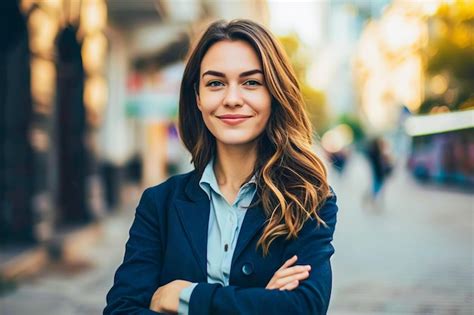 Premium Photo Confident Woman Standing With Arms Crossed On City Street