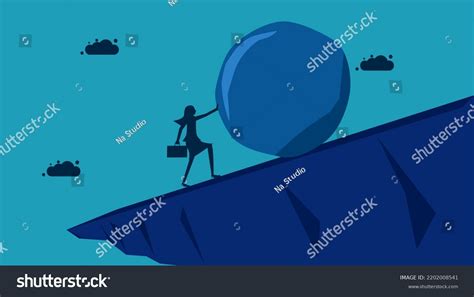 Perseverance Hard Work Businesswoman Pushing Rock Stock Vector (Royalty ...