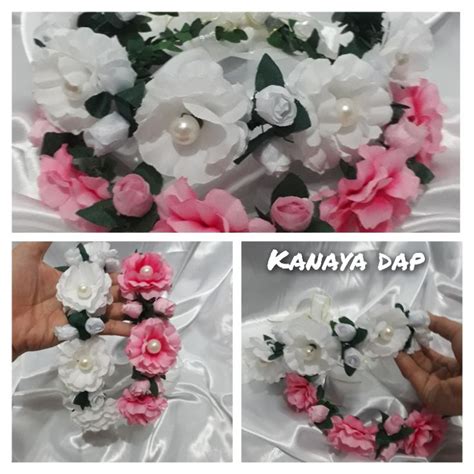 Jual Bando Mahkota Bunga Full Bunga Mawar Kuncup Warna Pink Putih