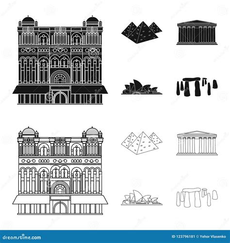 Sights of Different Countries Black,outline Icons in Set Collection for
