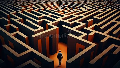 Businessman Standing In Front Of A Labyrinth Generative Ai Stock