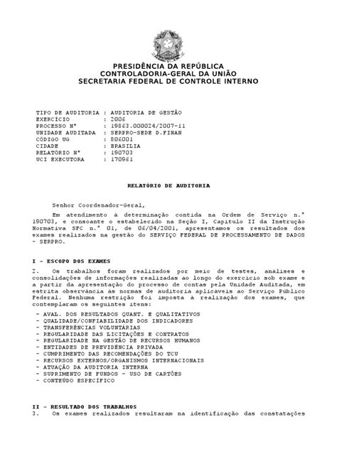 20 Relatorio De Auditoria No 190703 Cgu Pr Exercicio 2006 Pdf