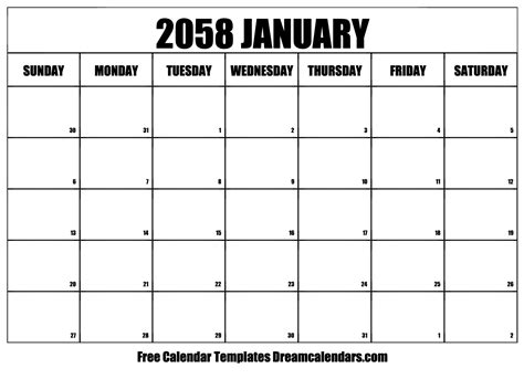 January 2058 calendar | Free blank printable with holidays