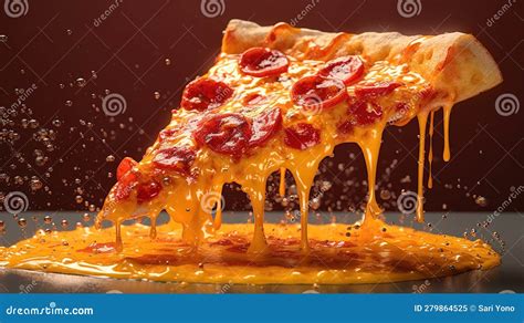 A Slice Of Pizza With Melted Cheese And Pepperoni Stock Illustration