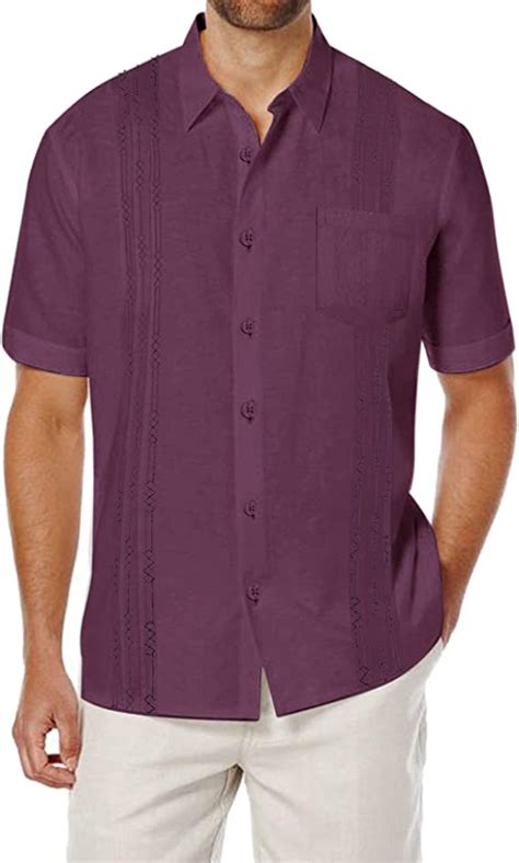 Coofandy Men S Short Sleeve Linen Shirt Cuban Beach Tops Pocket