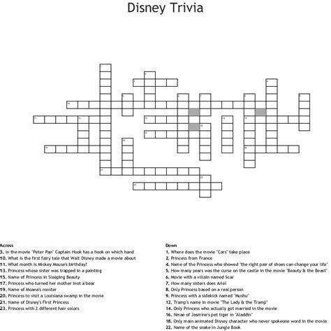 Disney Trivia Crossword Wordmint