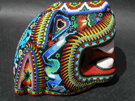 Large Huichol Jaguar Wood Head Jaguar Huichol Pattern Huichol Art