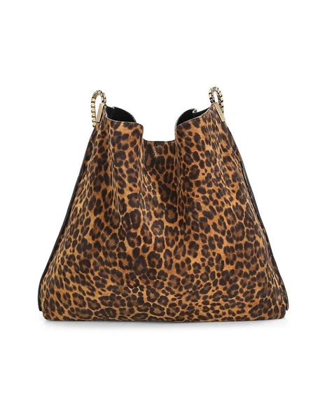 Saint Laurent Chain Strap Leopard Print Hobo Bag In Natural Lyst