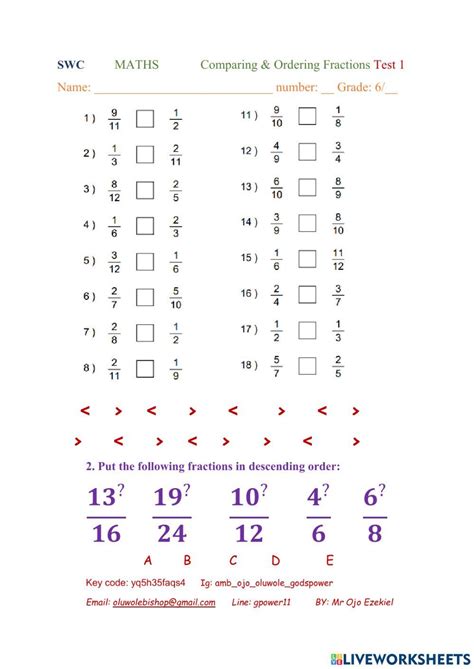 Comparing Ordering Fractions Worksheet Live Worksheets Worksheets