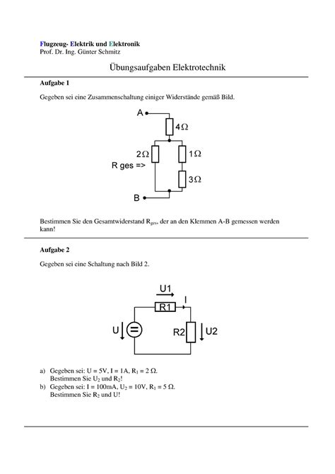 Bungsaufgaben Elektrotechnik Flugzeug Elektrik Und Elektronik Prof