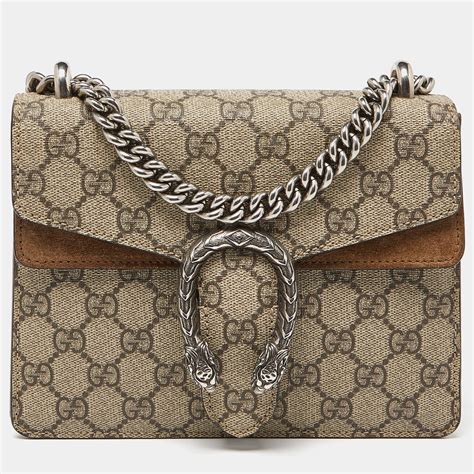 Gucci Beige Gg Supreme Canvas And Suede Mini Dionysus Shoulder Bag