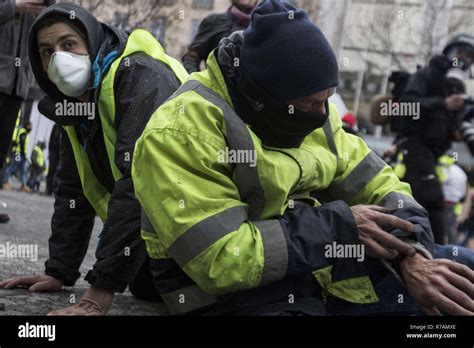 Paris France Th Dec Prostesters Go On Their Knees During The