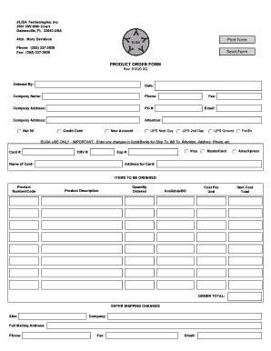 Fillable Online Product Order Form Rev Fax Email Print Pdffiller