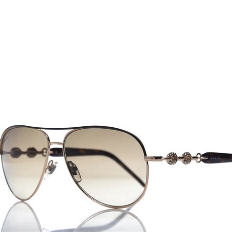 GUCCI Crystal Aviator Marina Chain Sunglasses GG 4239 N S Gold Havana