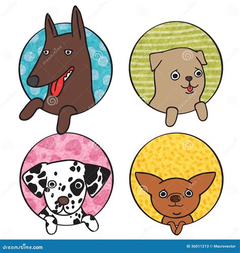 Cute Dogs Icon Set Cartoon Vector 36011213