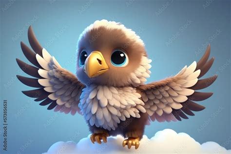 A Cute Adorable Baby Eagle Character In The Style Of Children Friendly