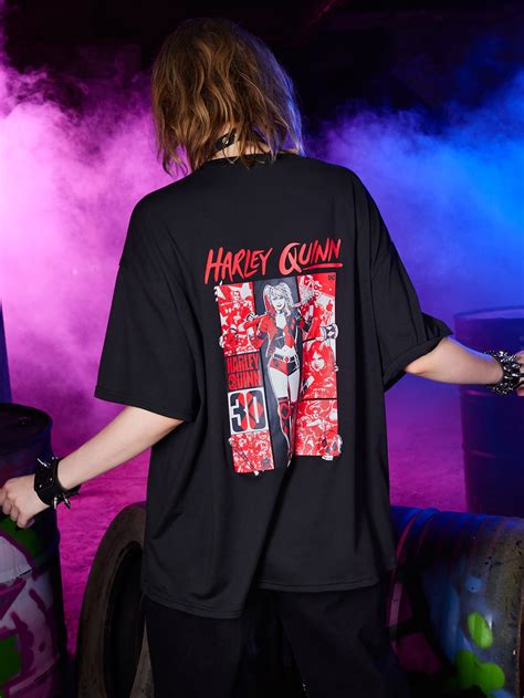 Harley Quinn Romwe Camiseta Amplia Con Letra Con Estampado De Figura